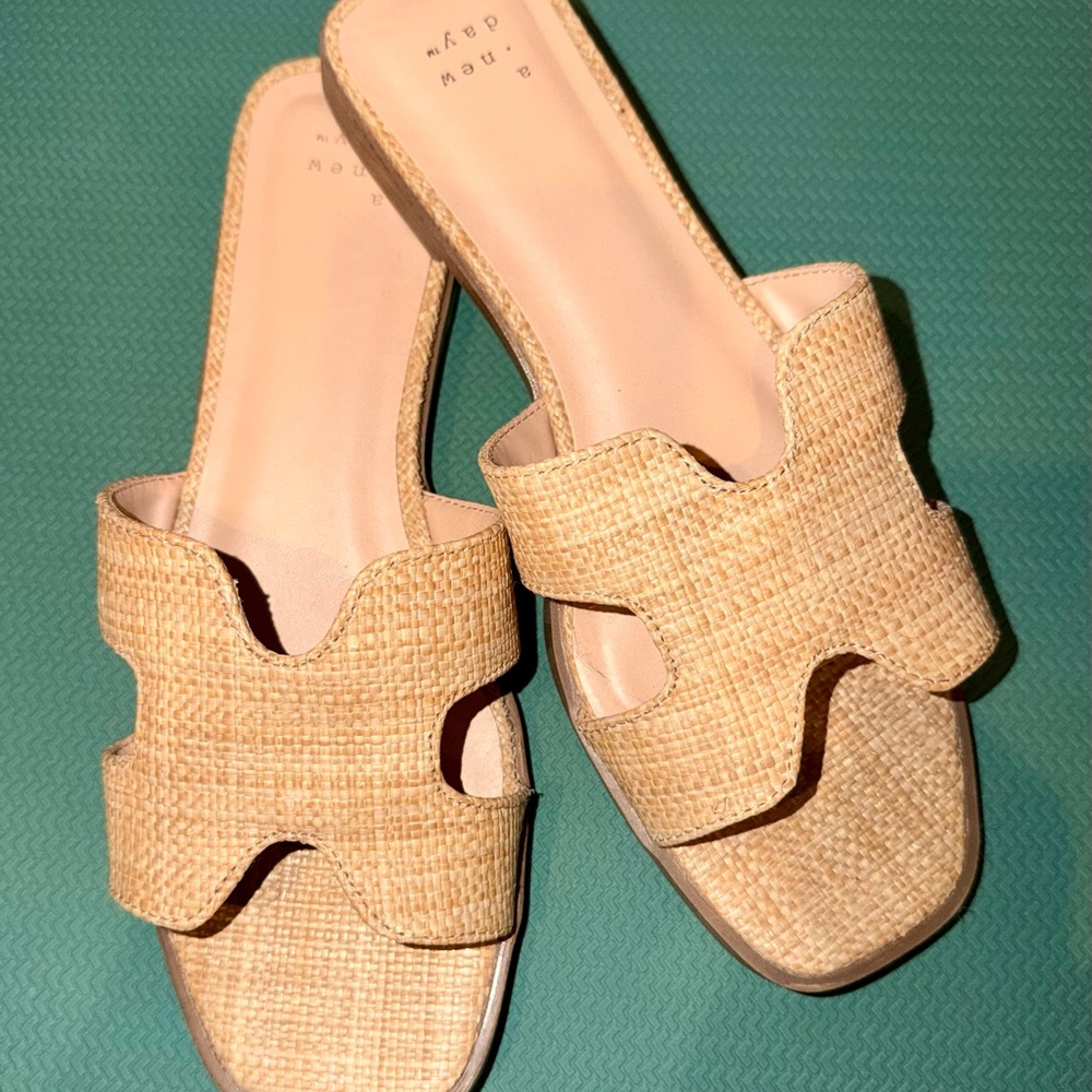 A New Day Natural Woven H-Strap Slide Sandals